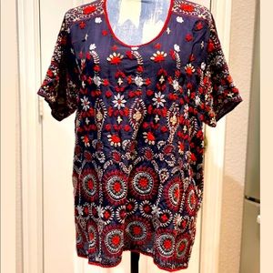 Johnny Was Navy embroidered top